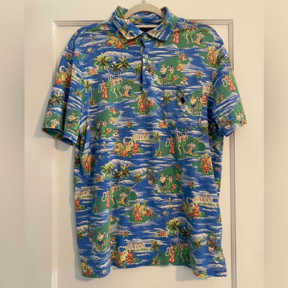 Vintage Polo Ralph Lauren Aloha Hawaiian 1/3 Button Pull Over Shirt Size Medium